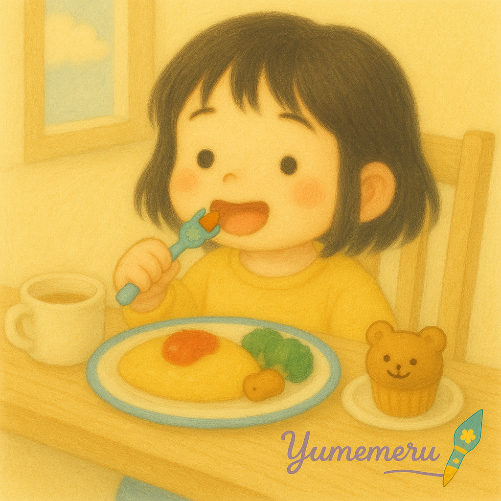 にんじんを勇気を出して食べる女の子